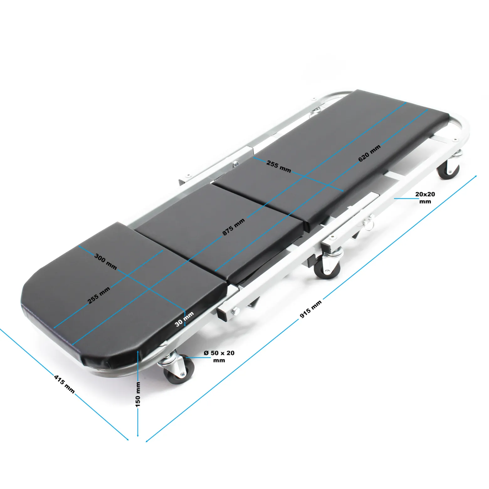 Wiltec 2-in-1 Montageliege & Werkstattsitz 90 x 41,5 x 12,5 cm, bis 150kg, Werkstatthocker mit gepolsterter Liegefläche & 6 Lenkrollen, Montagliege, Rollbrett