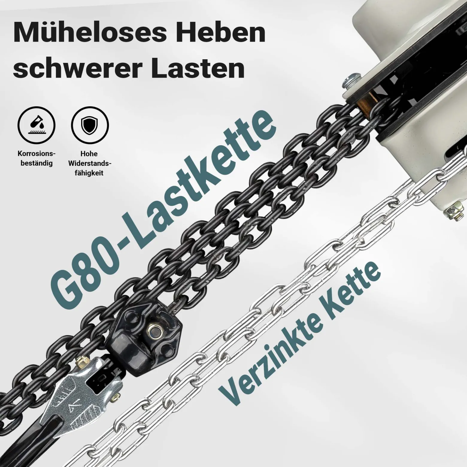 Wiltec Kettenzug bis 250 kg, robuster Handkettenzug 3 m Hubhöhe, Tragmittel mit 3 m Lastkette, Hebezeug manuell, hochbelastbares Hebemittel