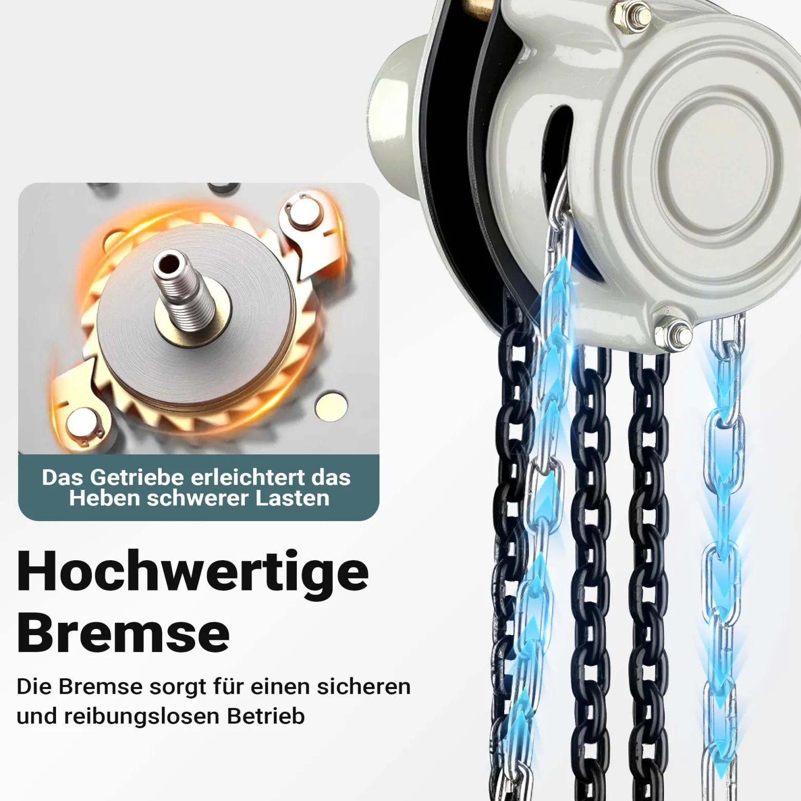 Wiltec Kettenzug bis 250 kg, robuster Handkettenzug 3 m Hubhöhe, Tragmittel mit 3 m Lastkette, Hebezeug manuell, hochbelastbares Hebemittel