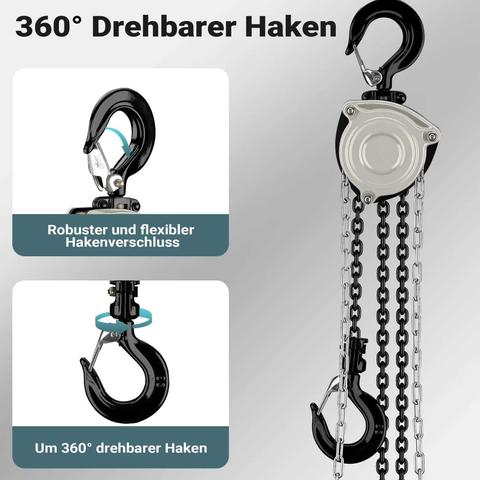 Wiltec Kettenzug bis 250 kg, robuster Handkettenzug 3 m Hubhöhe, Tragmittel mit 3 m Lastkette, Hebezeug manuell, hochbelastbares Hebemittel