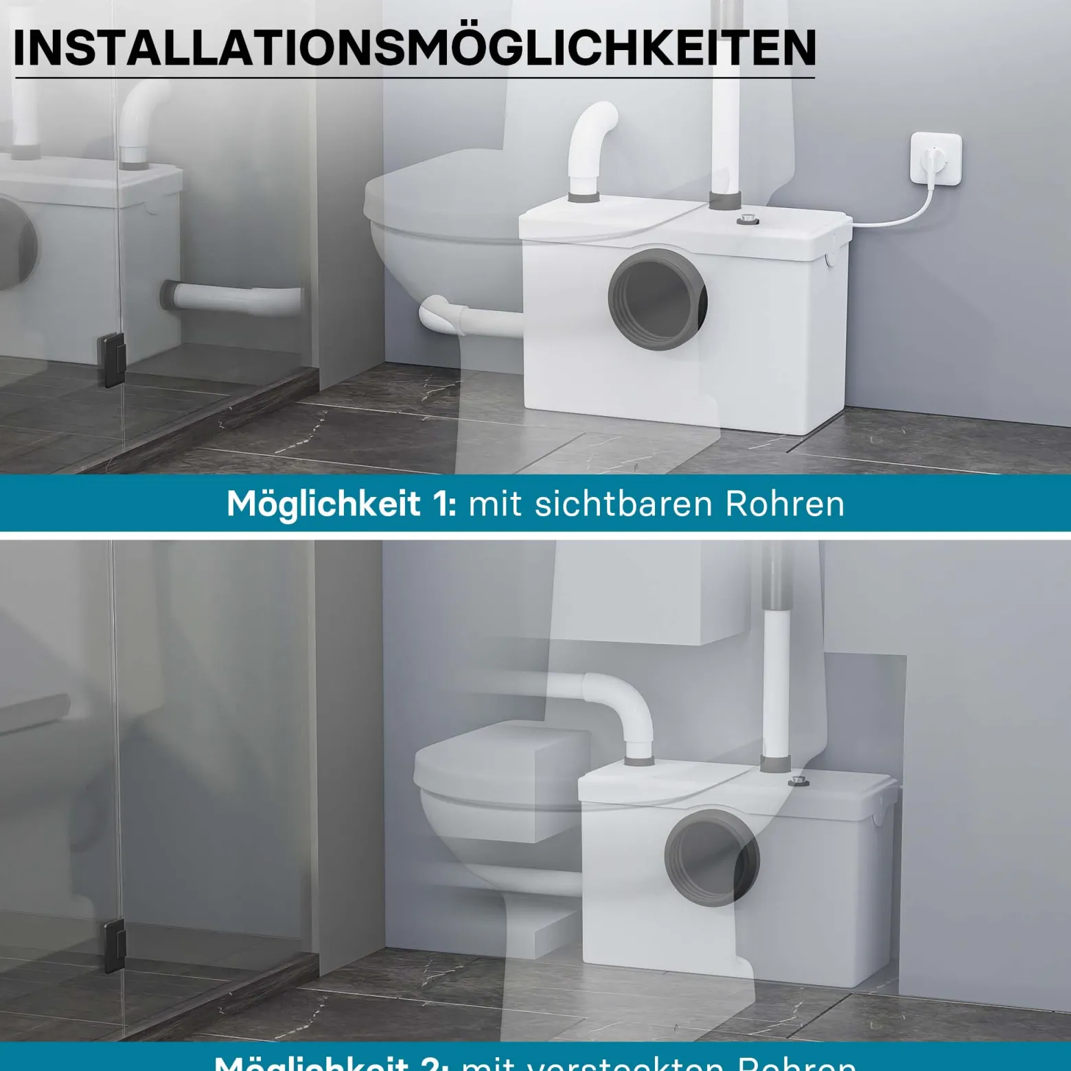 Wiltec 3/1 Kleinhebeanlage 600 W mit Häcksler, Hebeanlage bis 10 m Höhe, Abwasserhebeanlage mit 3 Einlässen, für WC und Dusche