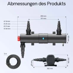 Wiltec Komplettset: CBF-350C Teichfilter bis 90000 L Teichfilteranlage Durchlauffilter, NEO10000 Teichpumpe 10000l/h 80W, CUV-236 Teichklärer 36W, 10m Teichschlauch 38 mm, Schlauchschellen W1 44-47mm
