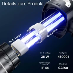 Wiltec Komplettset: CBF-350C Teichfilter bis 90000 L Teichfilteranlage Durchlauffilter, NEO10000 Teichpumpe 10000l/h 80W, CUV-236 Teichklärer 36W, 10m Teichschlauch 38 mm, Schlauchschellen W1 44-47mm