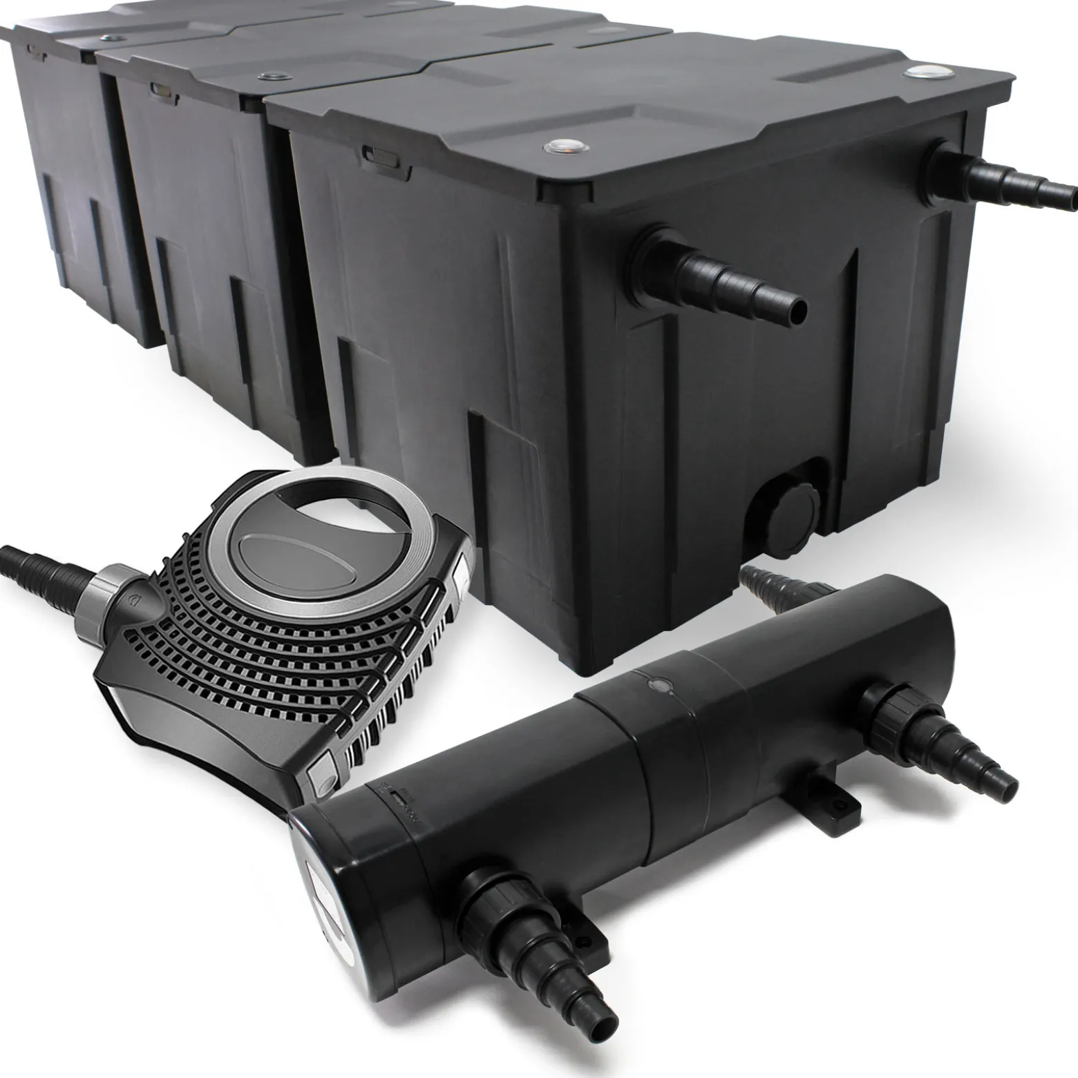 Wiltec Komplettset: CBF-350C Teichfilter bis 90000 L Teichfilteranlage als Durchlauffilter, NEO10000 SuperECO Teichpumpe 10000l/h 80W, CUV-236 Teichklärer UVC Klärer mit 36W