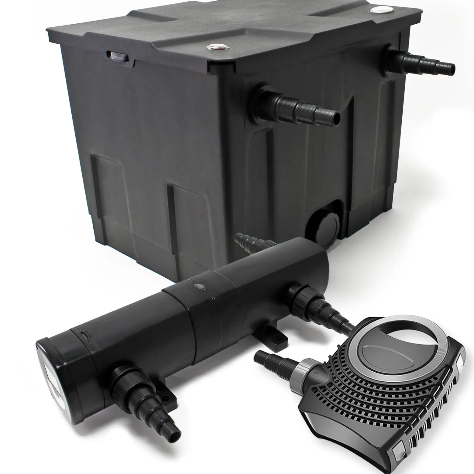 Wiltec Komplettset: CBF-350 Teichfilter bis 12000 L Teichfilteranlage als Durchlauffilter, NEO10000 SuperECO Teichpumpe 10000l/h 80W, CUV-218 Teichklärer UVC Klärer mit 18W
