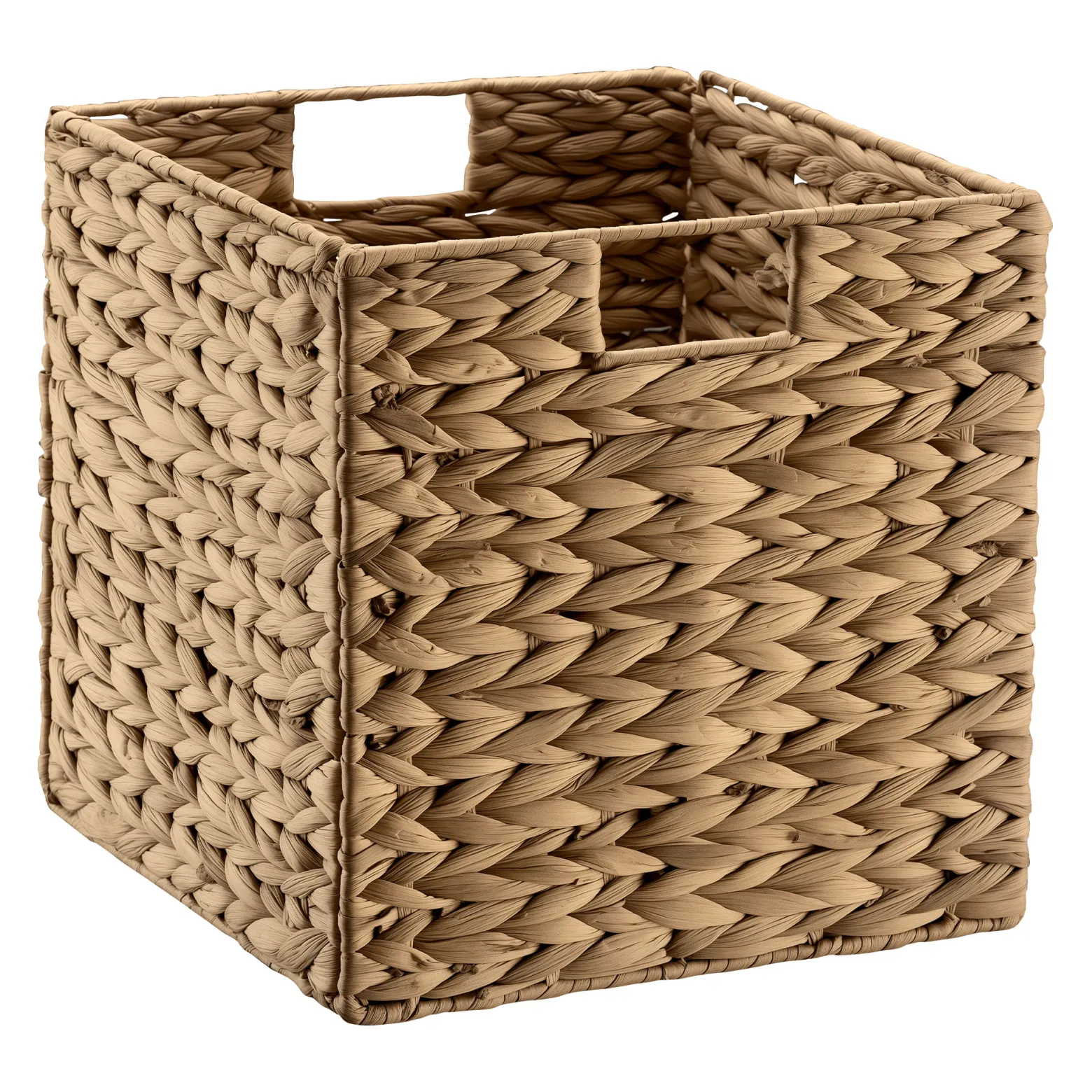 Wiltec Korb aus Wasserhyazinthe 26 x 26 x 26 cm, geflochtener Aufbewahrungskorb mit 2 Griffen