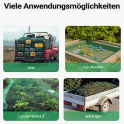 Wiltec Ladungssicherungsnetz Grün 2,1x1,25m Masche 4,5x4,5 cm Stärke 3 mm Polypropylen Transportnetz für Anhänger mit Randkördel Witterungsbeständig Ladung Sicherheit