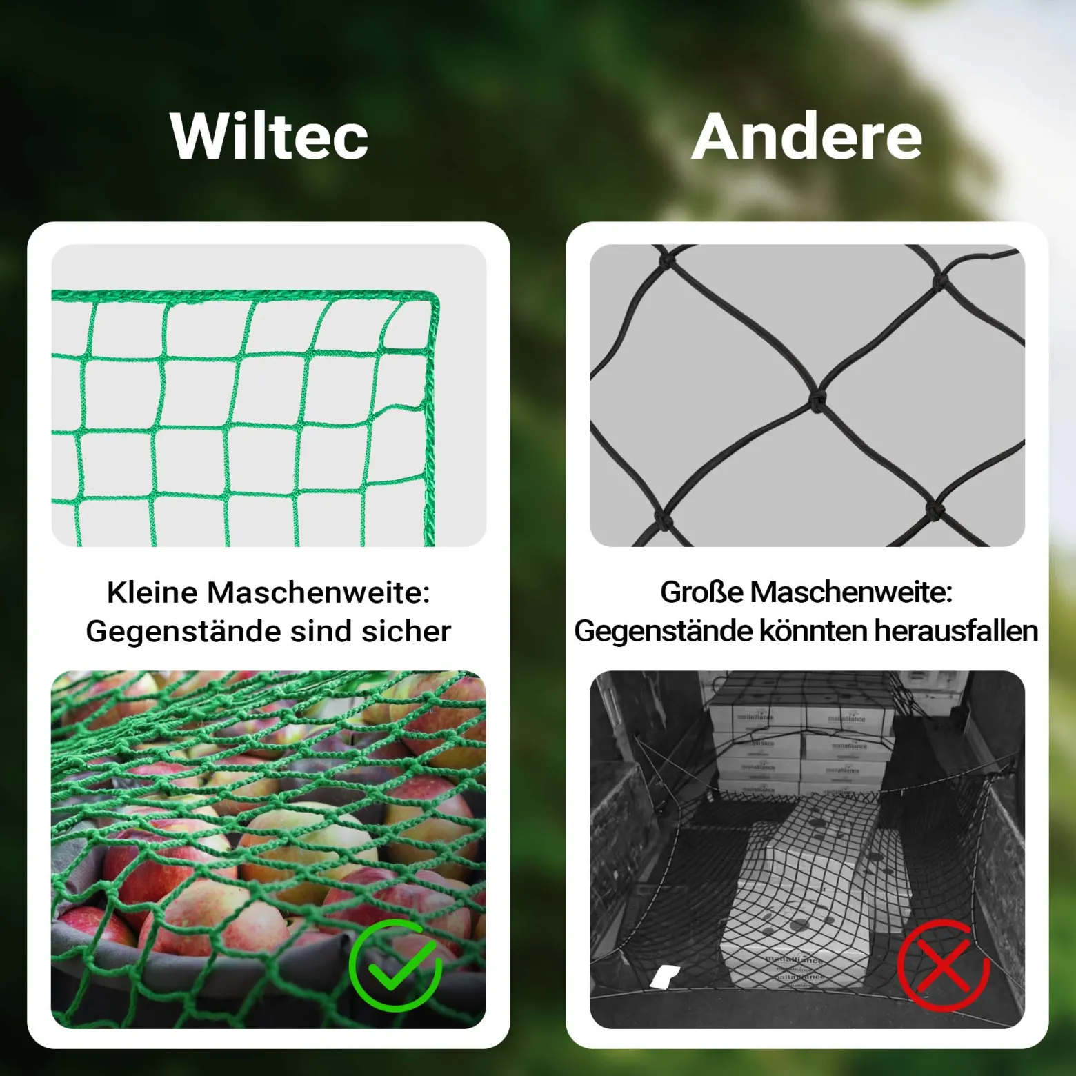 Wiltec Ladungssicherungsnetz 3x1,65m Grün Masche 4,5x4,5 cm Stärke 3 mm Polypropylen Transportnetz für Anhänger mit Randkördel Witterungsbeständig Ladung Sicherheit