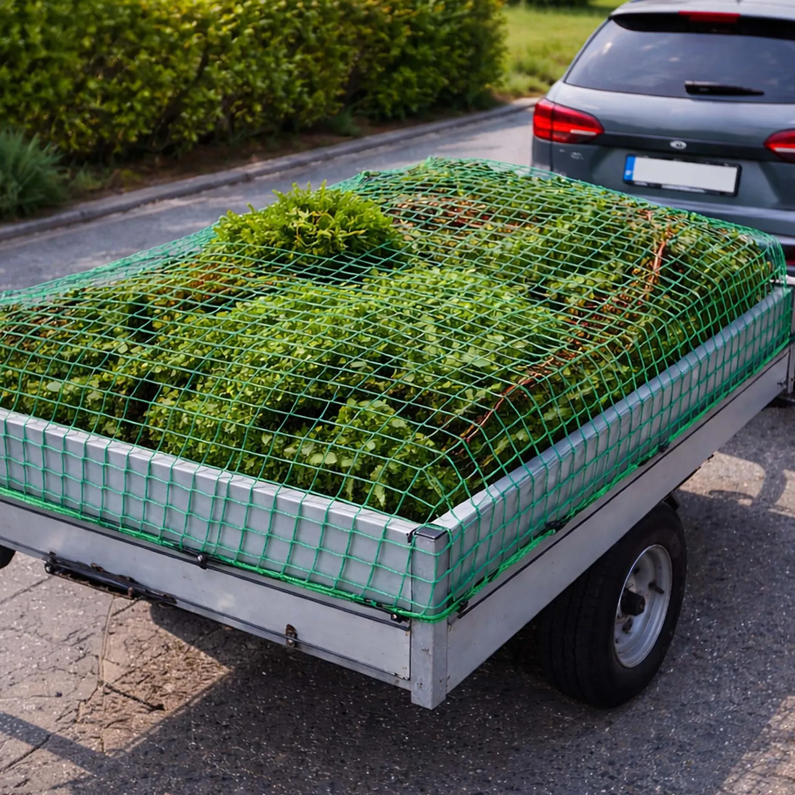 Wiltec Ladungssicherungsnetz 3x6 m Grün Masche 4,5x4,5 cm Stärke 3 mm Polypropylen Transportnetz für Anhänger mit Randkordel Polypropylen Witterungsbeständig Ladung Sicherheit