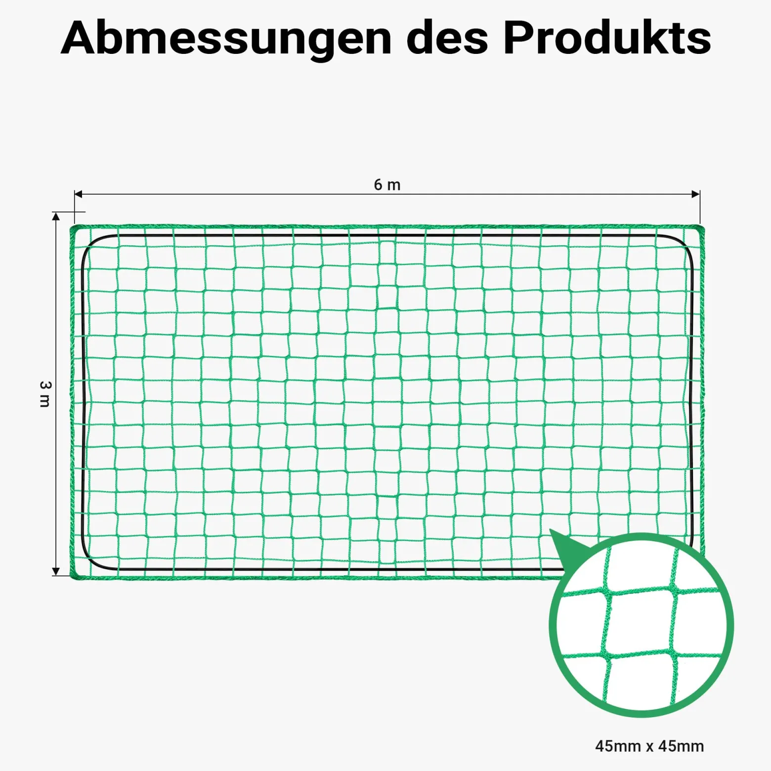 Wiltec Ladungssicherungsnetz 3x6 m Grün Masche 4,5x4,5 cm Stärke 3 mm Polypropylen Transportnetz für Anhänger mit Randkordel Polypropylen Witterungsbeständig Ladung Sicherheit