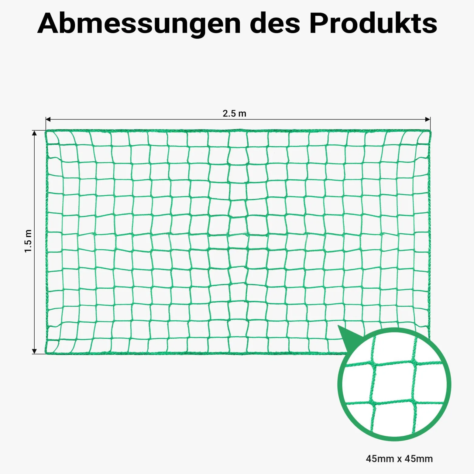 Wiltec Ladungssicherungsnetz Grün 2,5x1,5m Masche 4,5x4,5 cm Stärke 3 mm Polypropylen Transportnetz für Anhänger mit Randkördel Witterungsbeständig Ladung Sicherheit