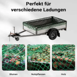 Wiltec Ladungssicherungsnetz 4x2m Grün Masche 4,5x4,5 cm Stärke 3 mm Polypropylen Transportnetz für Anhänger mit Randkördel Witterungsbeständig Ladung Sicherheit