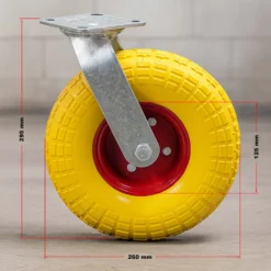 Wiltec Lenkrolle Ø258 bis 150kg mit Metallfelgen 78mm hoch pannensicher gelb belastbar, Transportrolle Möbelrolle Laufrolle Möbel-Lenkrolle