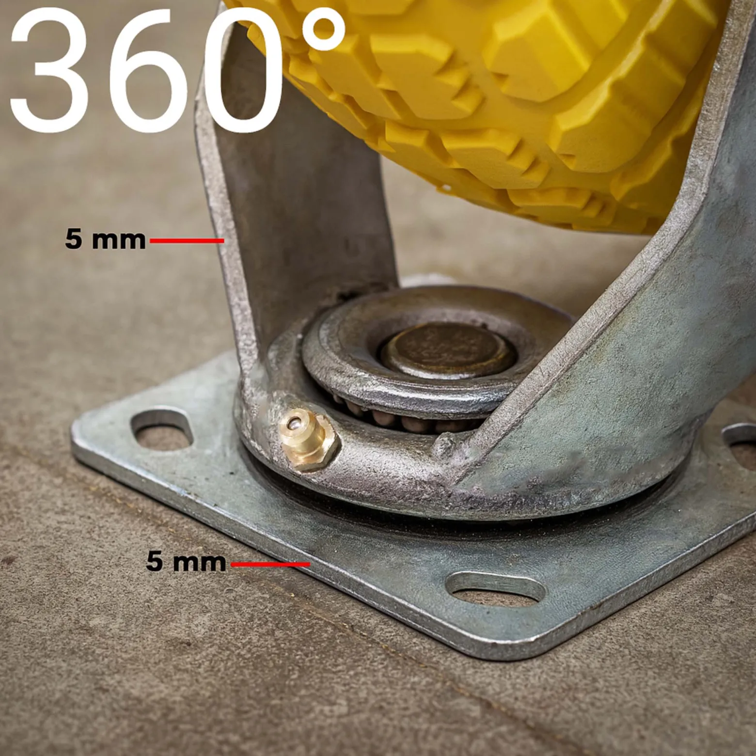Wiltec Lenkrolle Ø258 bis 150kg mit Metallfelgen 78mm hoch pannensicher gelb belastbar, Transportrolle Möbelrolle Laufrolle Möbel-Lenkrolle