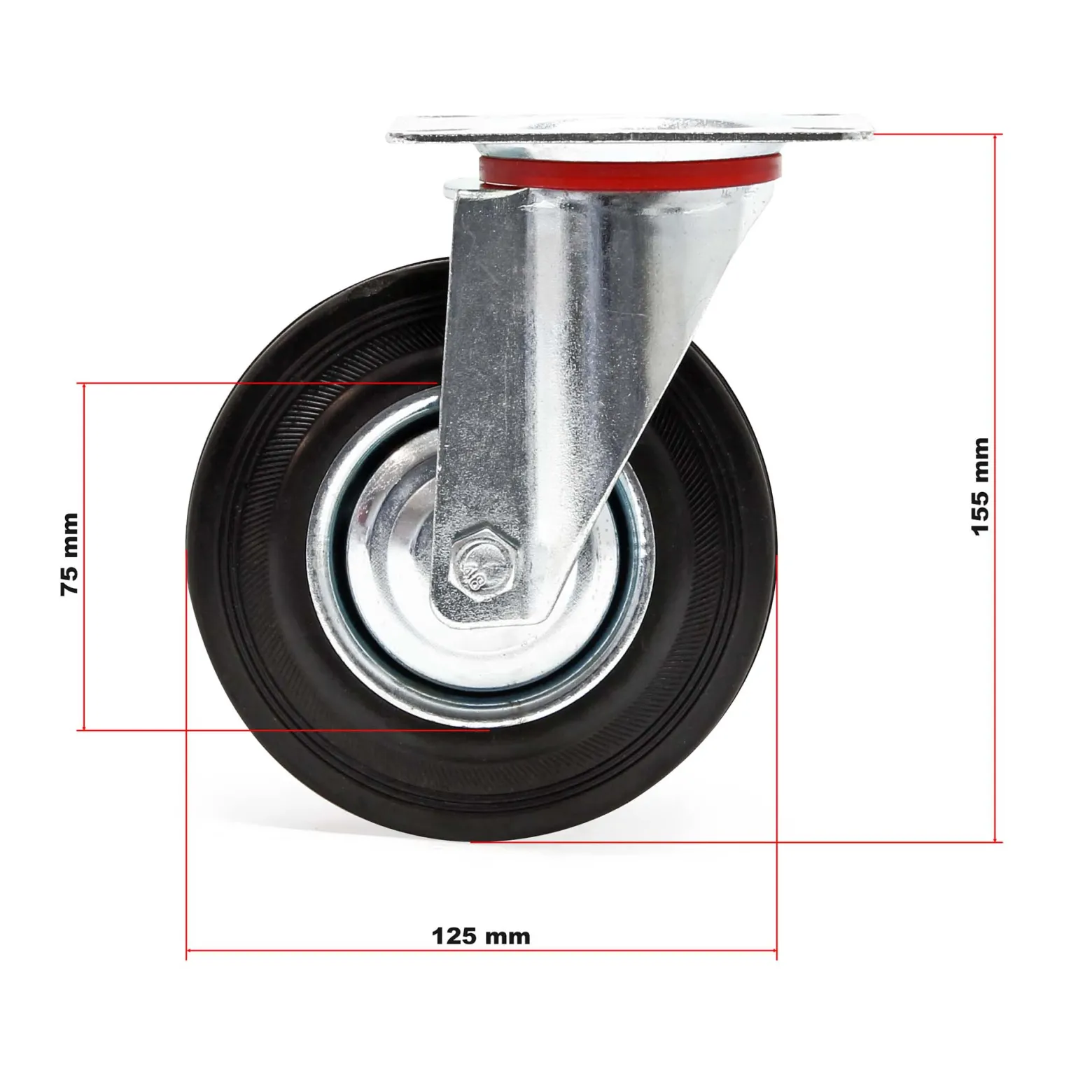 Wiltec Lenkrolle Ø125mm bis 100kg Tragkraft mit Gummirad ungebremst, leiser Lauf, Transportrolle Möbelrolle Laufrolle Möbel-Lenkrolle