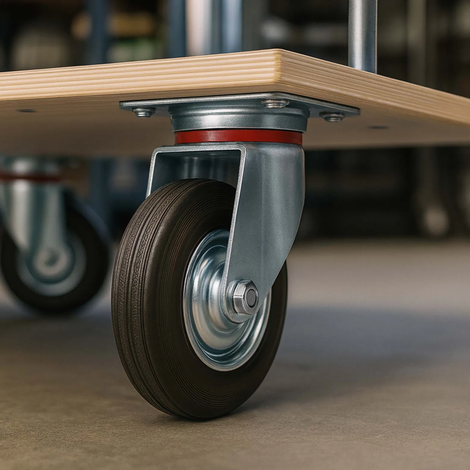 Wiltec Lenkrolle Ø100mm bis 70kg Tragkraft mit Gummirad ungebremst, leiser Lauf, Transportrolle Möbelrolle Laufrolle Möbel-Lenkrolle