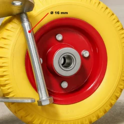 Wiltec Lenkrolle Ø220mm Transportrolle 58mm breit bis 100kg gelb aus Vollmaterial mit schwingender Halterung, pannensicher, leiser Lauf