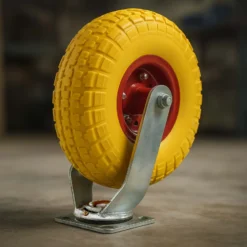 Wiltec Lenkrollen Set 4x Möbelrolle Ø258 bis 150kg pro Rad 78mm hoch mit Metallfelgen pannensicher gelb, leiser Lauf, Transportrollen Möbelrollen