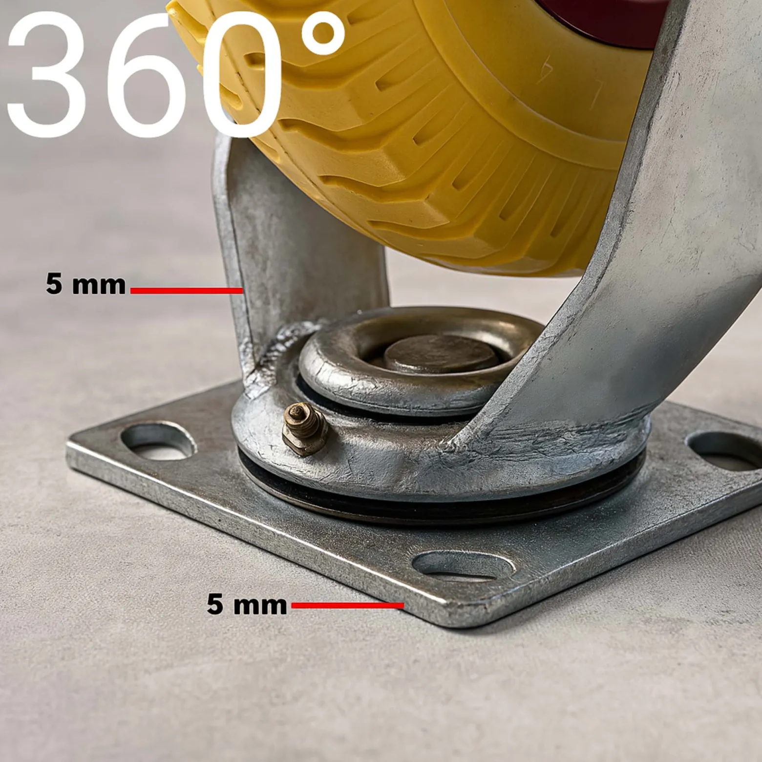 Wiltec Lenkrollen Set 4x Ø220mm Transportrolle 58mm breit bis 100kg pro Rad gelb aus Vollmaterial mit schwingender Halterung, pannensicher, leiser Lauf