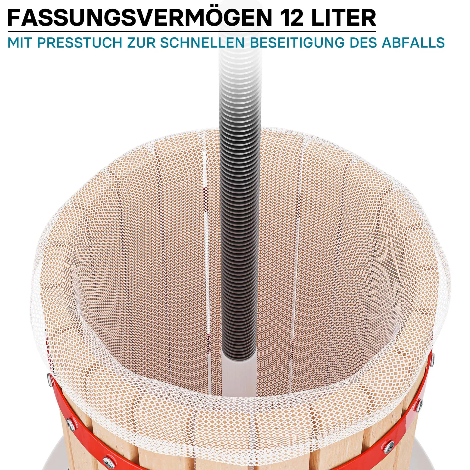 Wiltec 12L Obstpresse aus Buchenholz inkl. Presstuch, manuelle Weinpresse mit 240x270mm Korb, Apfelpresse Fruchtpresse für Obst Wein Maische