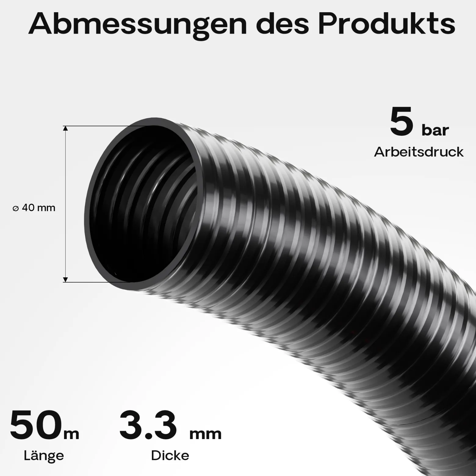 Wiltec Luisiana OM/I 50m flexibler Teichschlauch Ø40mm 470g/m Pumpenschlauch Schlauch Pumpe Saugschlauch Druckschlauch