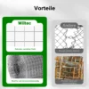 Wiltec Maschendrahtzaun 50 cm x 10 m 0,75 mm stark 19 x 19 mm Maschengröße, Volierendraht 4-Eck aus Stahl verzinkt, Drahtgitter, Vogeldraht