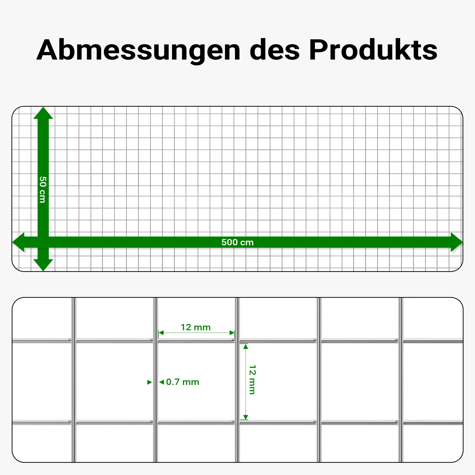 Wiltec Maschendrahtzaun 50 cm x 5 m, 0,7 mm Drahtstärke 12 x 12 mm Maschengröße, Volierendraht aus Stahl verzinkt, Drahtgitter, Vogeldraht