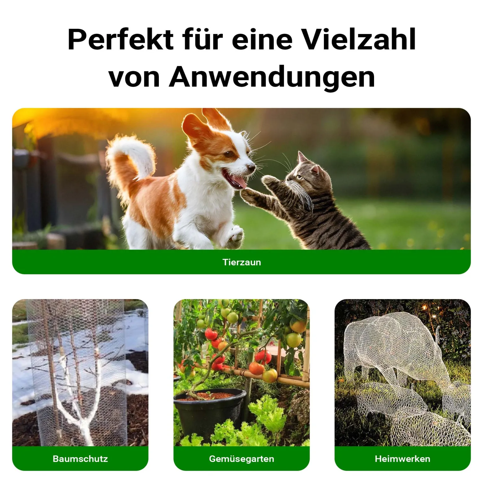 Wiltec Maschendrahtzaun Grün 1x10 m 100 cm Höhe 0,9 mm Stärke 12x12 mm Maschengröße, Volierendraht 4-Eck aus Stahl verzinkt, Drahtgitter, Vogeldraht