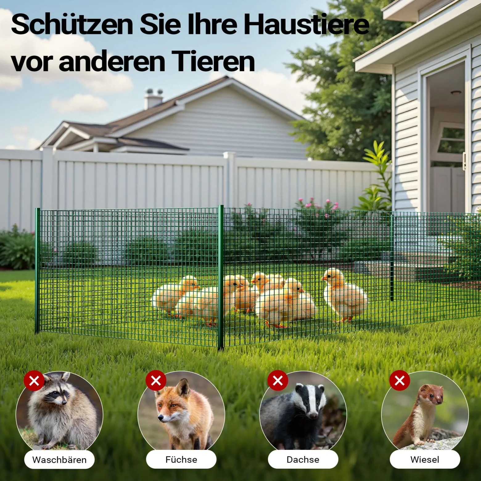 Wiltec Maschendrahtzaun Grün 1x5 m 50 cm Höhe 0,9 mm Stärke 19x19 mm Maschengröße, Volierendraht 4-Eck aus Stahl verzinkt, Drahtgitter, Vogeldraht