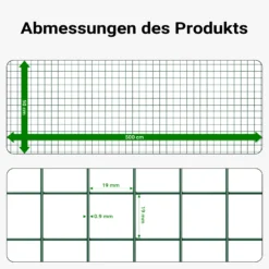 Wiltec Maschendrahtzaun Grün 1x5 m 50 cm Höhe 0,9 mm Stärke 19x19 mm Maschengröße, Volierendraht 4-Eck aus Stahl verzinkt, Drahtgitter, Vogeldraht