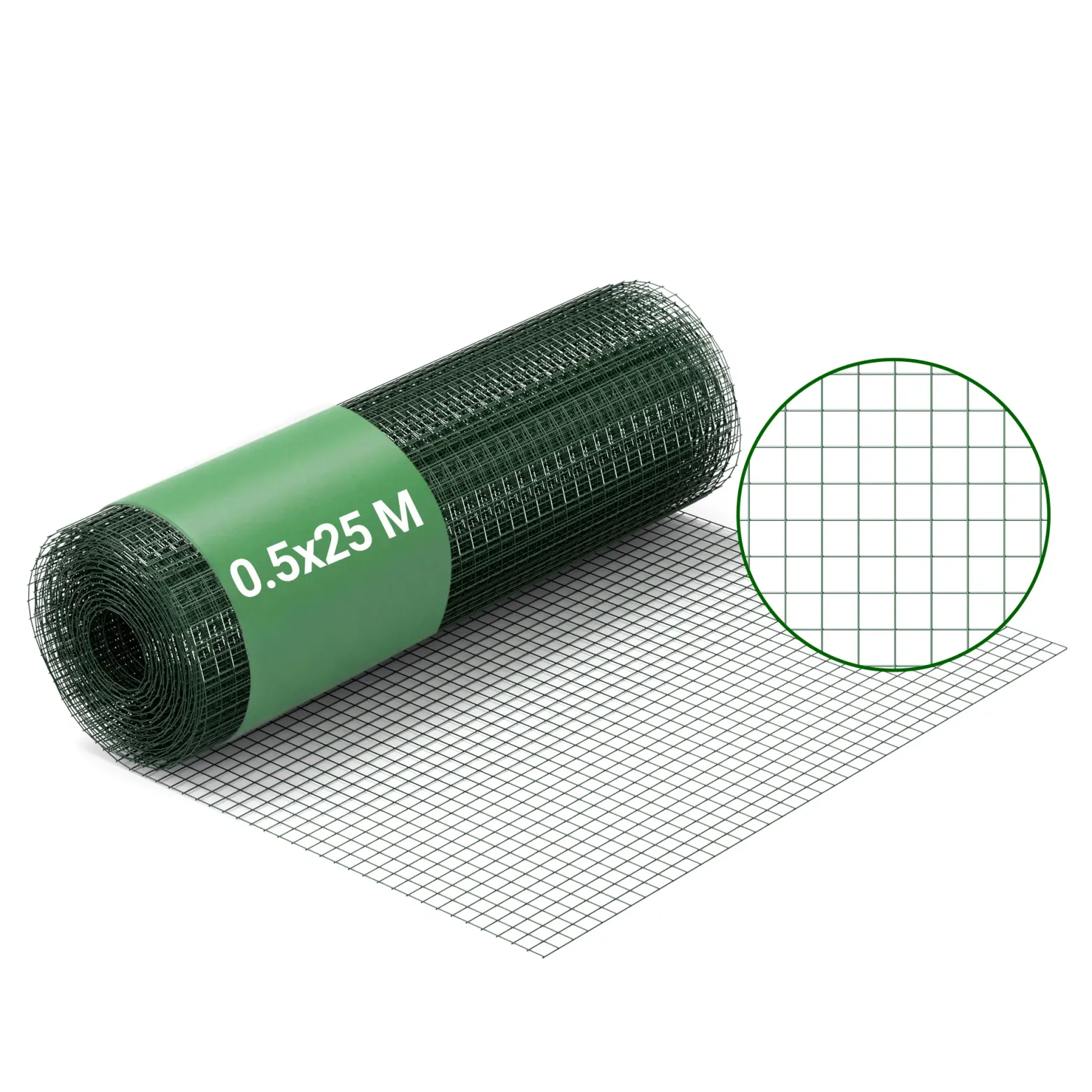 Wiltec Maschendrahtzaun Grün 1x25 m 50 cm Höhe 0,9 mm Stärke 12x12 mm Maschengröße, Volierendraht 4-Eck aus Stahl verzinkt, Drahtgitter, Vogeldraht
