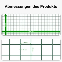 Wiltec Maschendrahtzaun Grün 1x25 m 100 cm Höhe 1,42 mm Stärke 25x25 mm Maschengröße, Volierendraht 4-Eck aus Stahl verzinkt, Drahtgitter, Vogeldraht