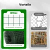 Wiltec Maschendrahtzaun Grün 1x10 m 100 cm Höhe 0,9 mm Stärke 19x19 mm Maschengröße, Volierendraht 4-Eck aus Stahl verzinkt, Drahtgitter, Vogeldraht