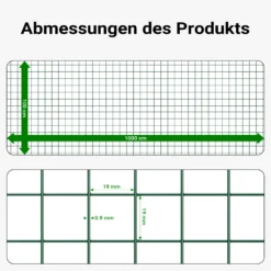 Wiltec Maschendrahtzaun Grün 1x10 m 100 cm Höhe 0,9 mm Stärke 19x19 mm Maschengröße, Volierendraht 4-Eck aus Stahl verzinkt, Drahtgitter, Vogeldraht