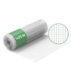 Wiltec Maschendrahtzaun 1 m x 25 m, 0,7 mm Drahtstärke 12x12 mm Maschengröße, Volierendraht 4-Eck aus Stahl verzinkt, Drahtgitter, Vogeldraht