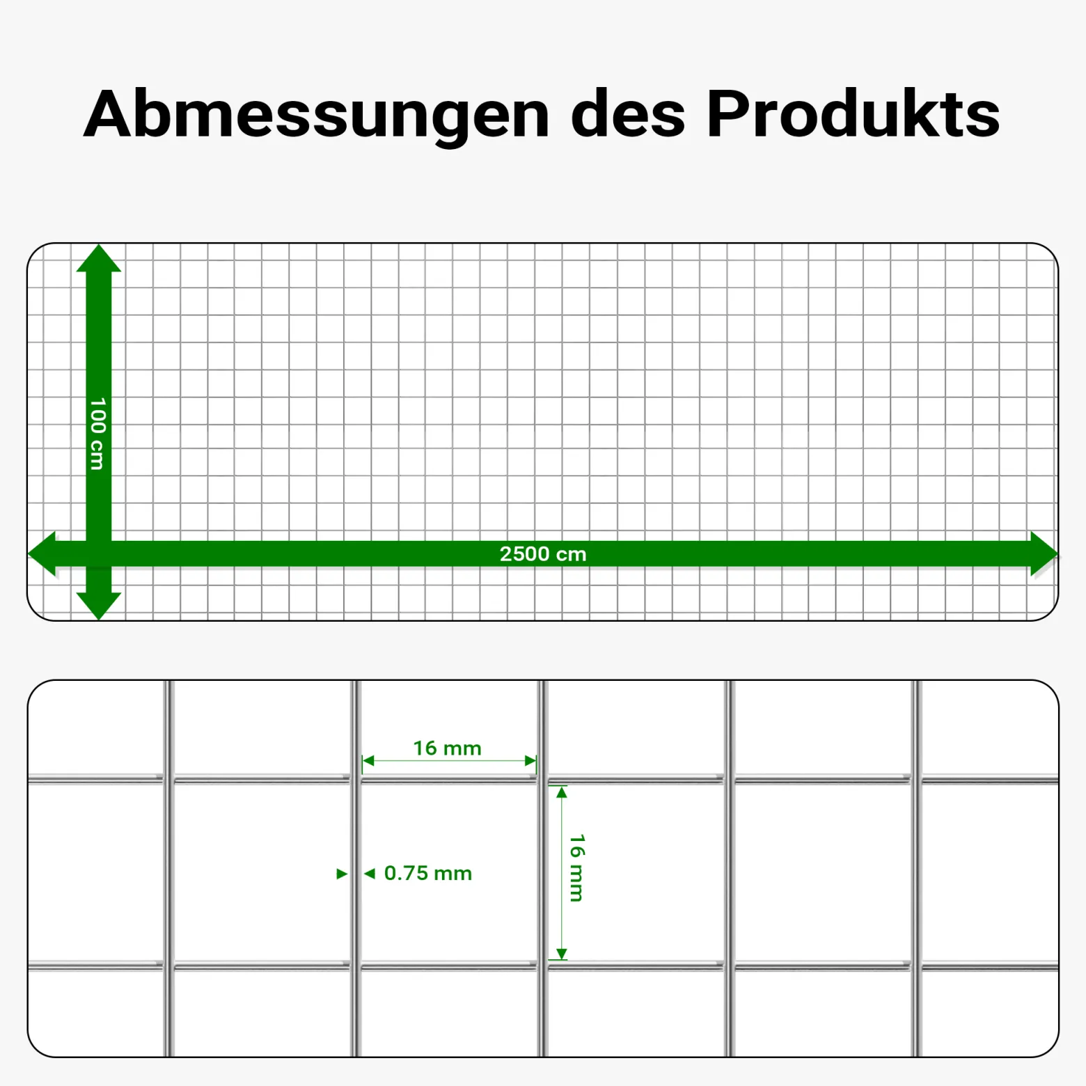 Wiltec Maschendrahtzaun 1 m x 25 m, 0,75 mm Drahtstärke 16x16 mm Maschengröße, Volierendraht 4-Eck aus Stahl verzinkt, Drahtgitter, Vogeldraht
