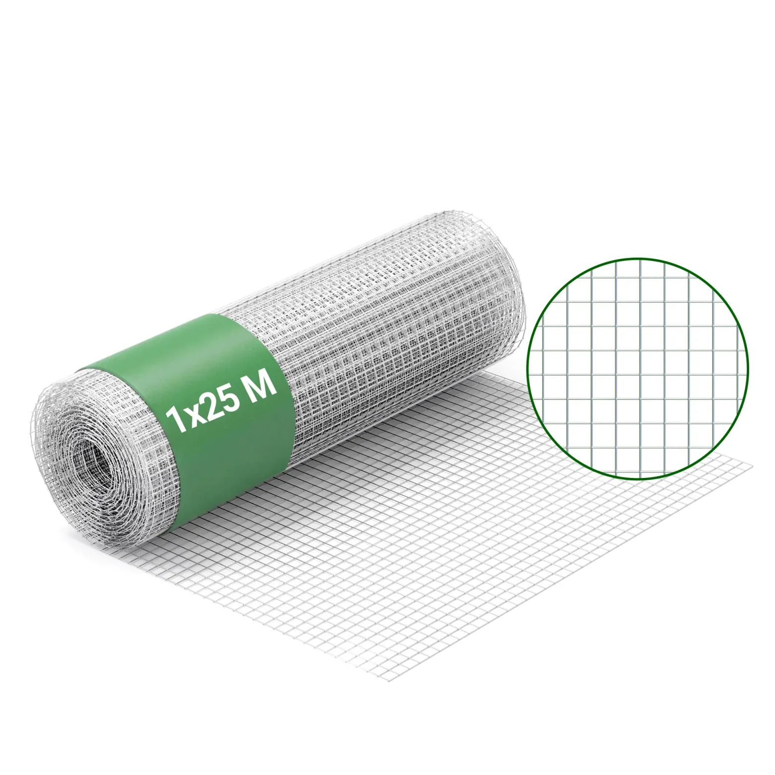 Wiltec Maschendrahtzaun 1 m x 25 m, 1,2 mm Drahtstärke 25x25 mm Maschengröße, Volierendraht 4-Eck aus Stahl verzinkt, Drahtgitter, Vogeldraht