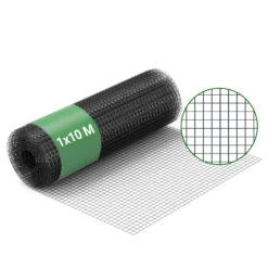 Wiltec Maschendrahtzaun Schwarz 100 cm x 10 m, 0,9 mm Stärke 12x12 mm Maschengröße, Volierendraht 4-Eck aus Stahl verzinkt, Drahtgitter, Vogeldraht