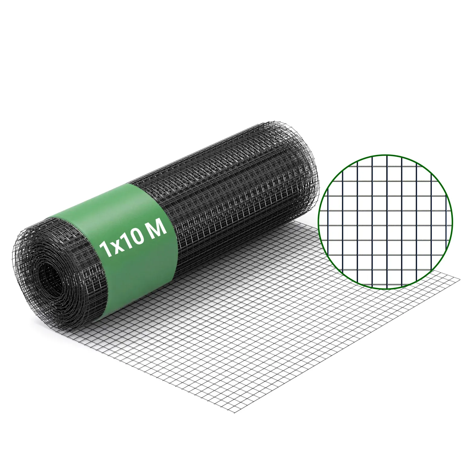 Wiltec Maschendrahtzaun Schwarz 100 cm x 10 m, 0,9 mm Stärke 12x12 mm Maschengröße, Volierendraht 4-Eck aus Stahl verzinkt, Drahtgitter, Vogeldraht