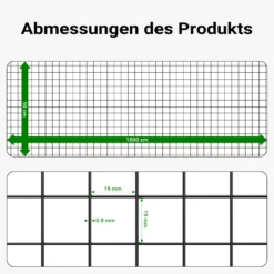 Wiltec Maschendrahtzaun Schwarz 50 cm x 10 m, 0,9 mm Stärke 19x19 mm Maschengröße, Volierendraht 4-Eck aus Stahl verzinkt, Drahtgitter, Vogeldraht