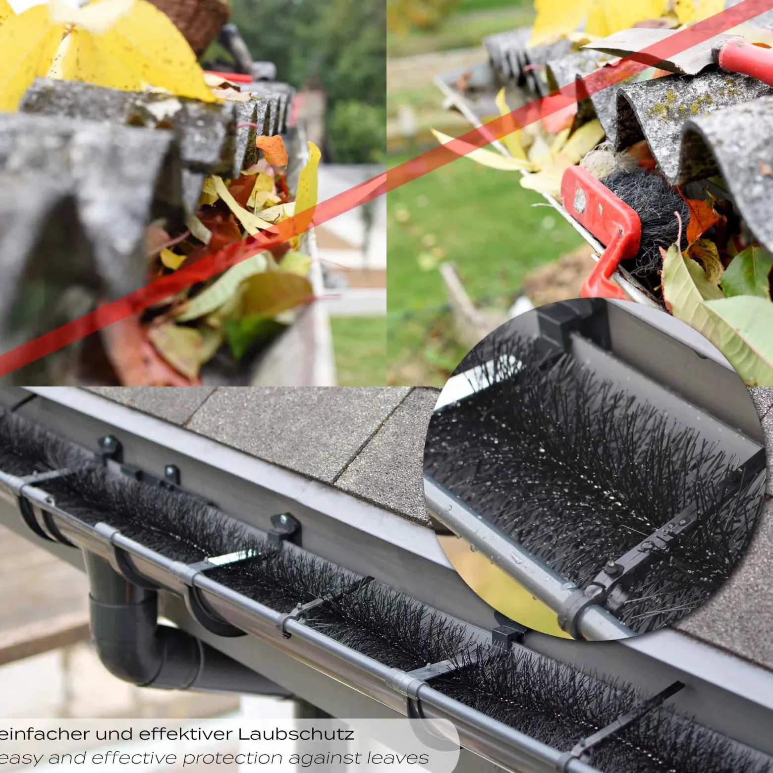 Wiltec 12 m Dachrinnenbürste 10x120 cm Ø 10,5 cm zum Laubschutz, Marderschutz, Vogelschutz, 10 Stück Dachrinnenraupe