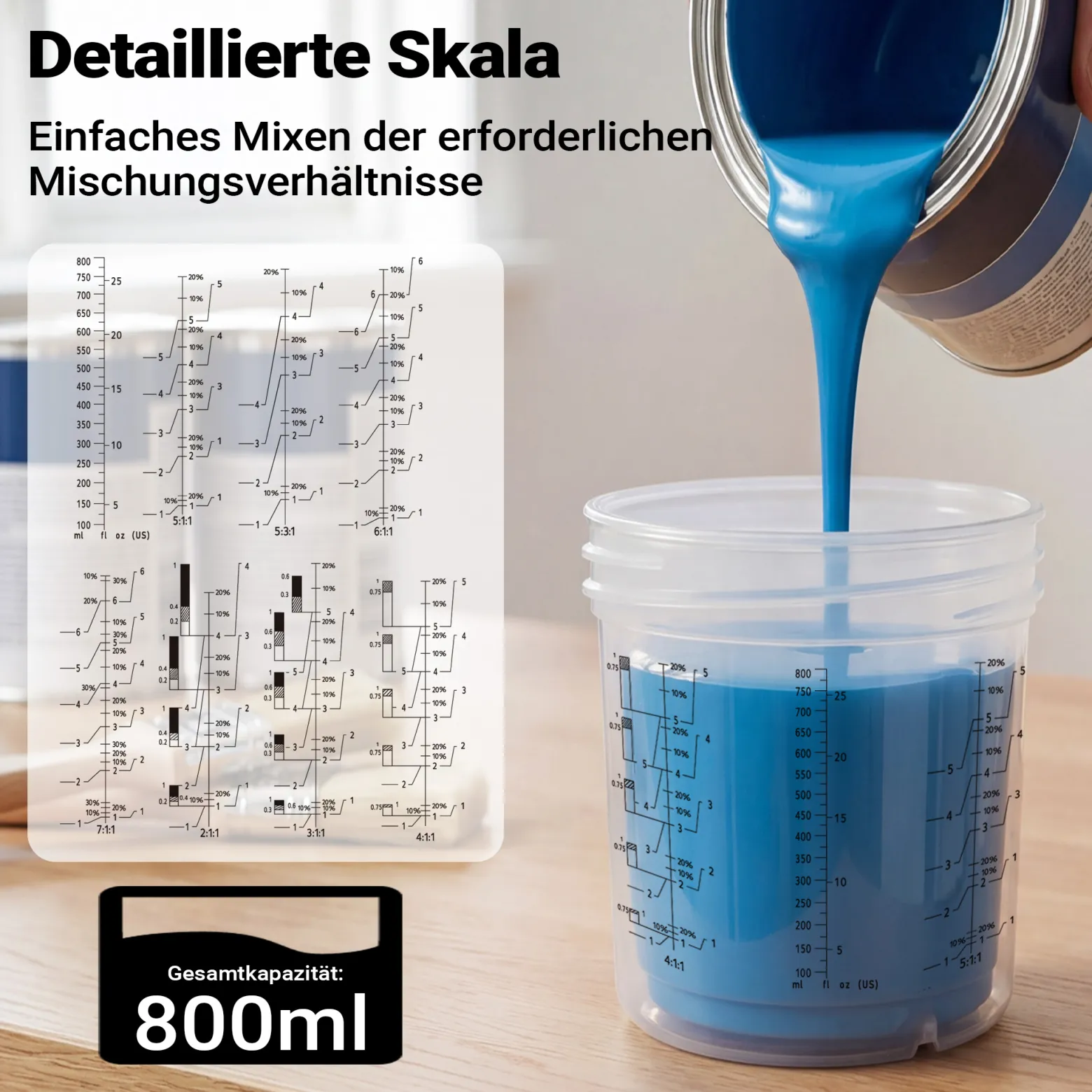 Wiltec Mischbechersystem 800 ml 50x Filter 125 μm, Lackmischbecher Set mit Deckeln, Innenbechern und Messbecher, Farbmischbecher für Autolackierung