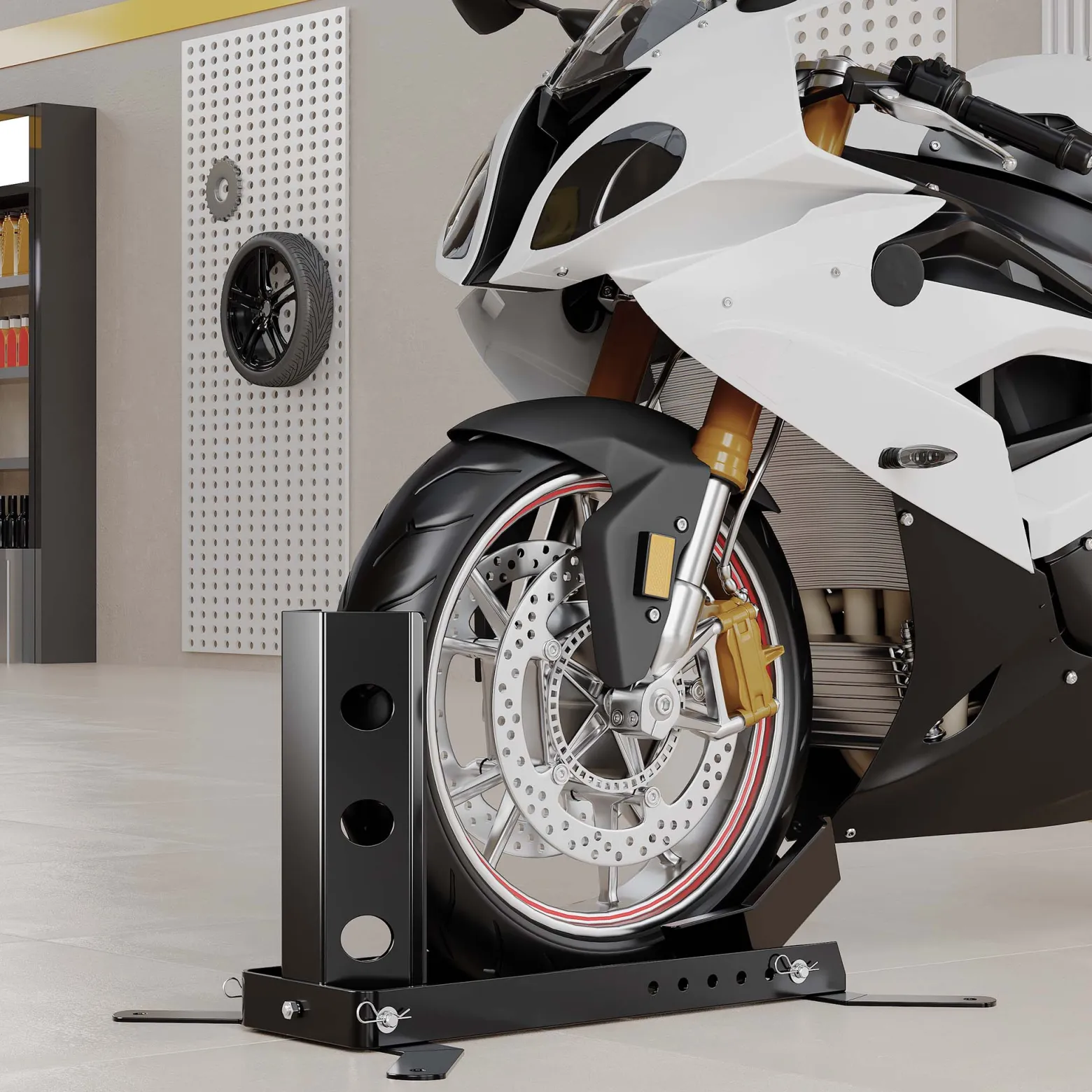 Wiltec Motorradständer bis 450kg Ø14-21", einstellbare Motorradwippe aus Stahl, Montageständer für Vorder- und Hinterrad