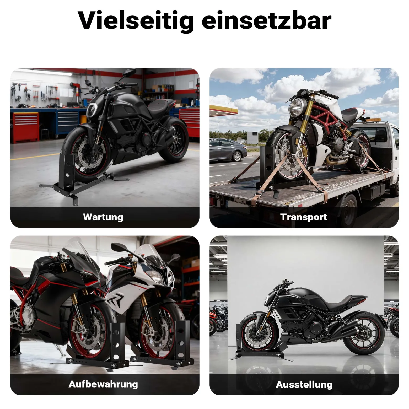 Wiltec Motorradständer bis 450kg Ø14-21", einstellbare Motorradwippe aus Stahl, Montageständer für Vorder- und Hinterrad