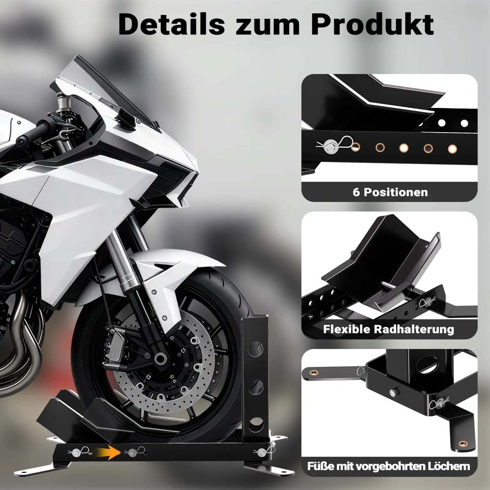 Wiltec Motorradständer bis 450kg Ø14-21", einstellbare Motorradwippe aus Stahl, Montageständer für Vorder- und Hinterrad