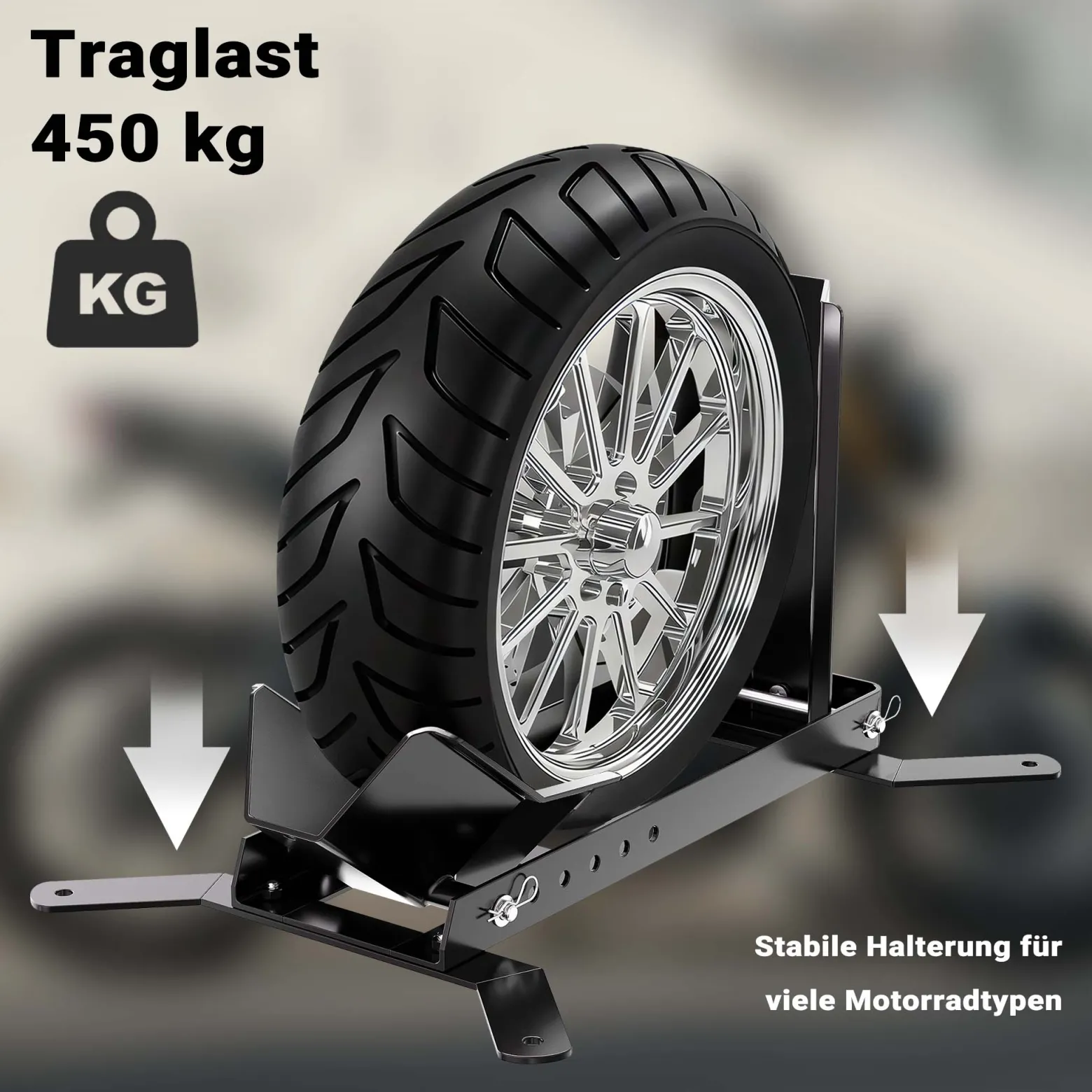 Wiltec Motorradständer bis 450kg Ø14-21", einstellbare Motorradwippe aus Stahl, Montageständer für Vorder- und Hinterrad