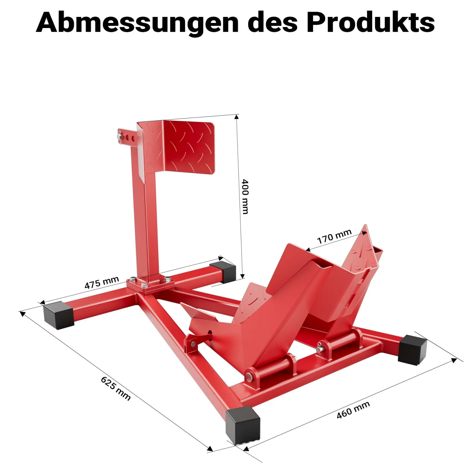Wiltec Motorradständer vorne für 17-21" 60-160 mm Reifen, 670 x 480 mm, als Montagehilfe aus Stahl mit Gummifüßen für Vorderrad, Motorradheber