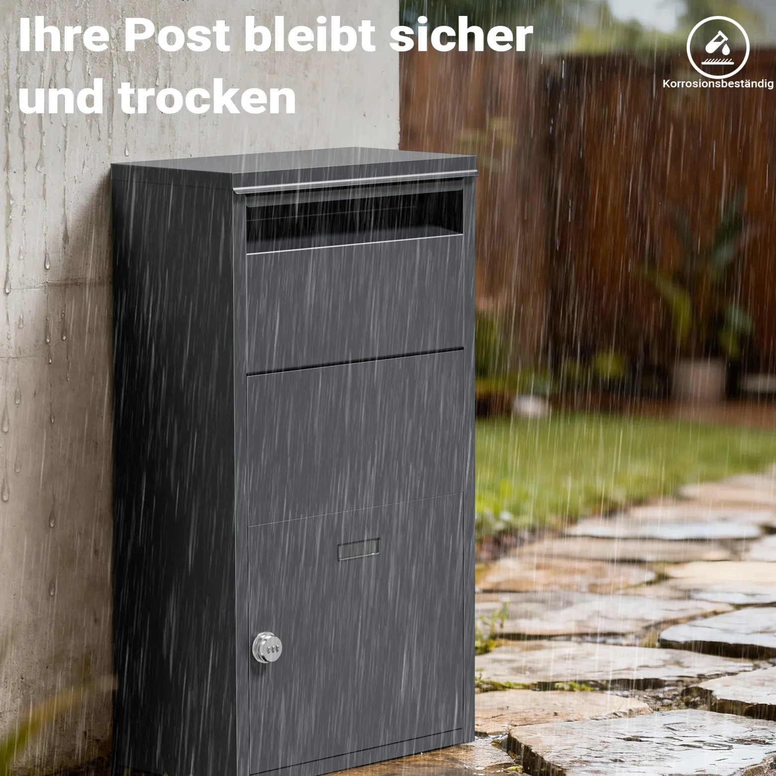 Wiltec Paketkasten anthrazit 410 x 220 x 750 mm, Paketbox Zuhause, private Paketannahme passend für Pakete und Päckchen, Standbriefkasten Stahl