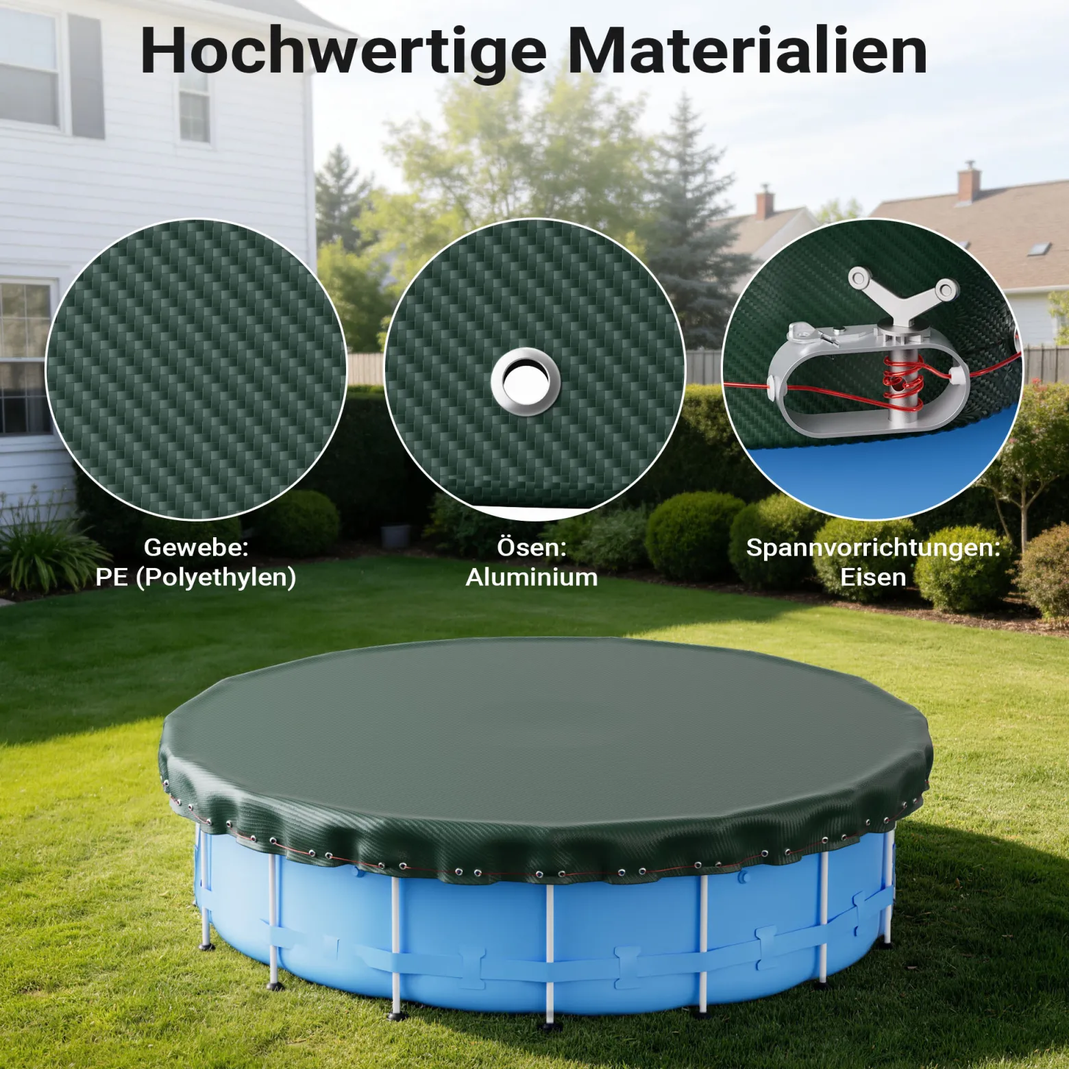 Wiltec Poolabdeckung rund Ø 610 cm, 200 g/m² PE, UV-beständige Abdeckplane, 2in1 Poolplane für Sommer und Winter, schwarz/grün