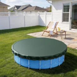Wiltec Poolabdeckung rund Ø 610 cm, 200 g/m² PE, UV-beständige Abdeckplane, 2in1 Poolplane für Sommer und Winter, schwarz/grün